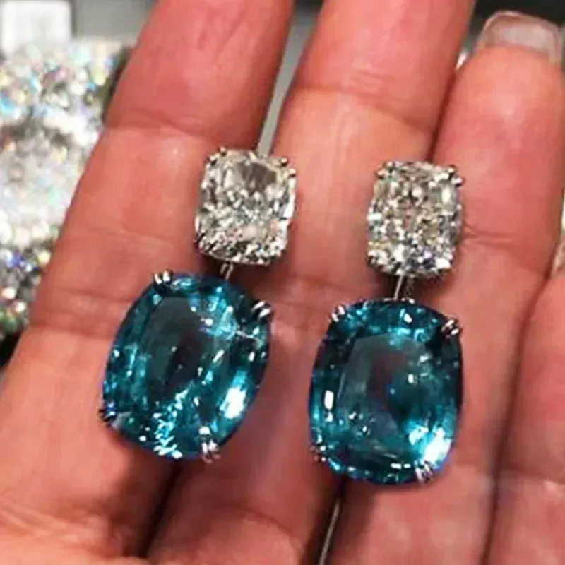 Short Drop Earrings with Flower Topaz Diamond for Women Eye Catching Party Wedding Jewelry