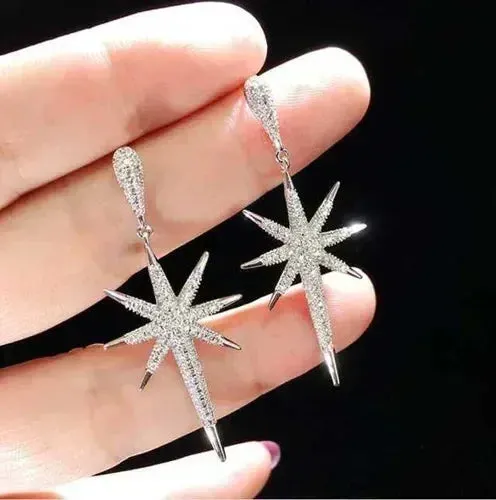 Short Drop Earrings with Flower Topaz Diamond for Women Eye Catching Party Wedding Jewelry