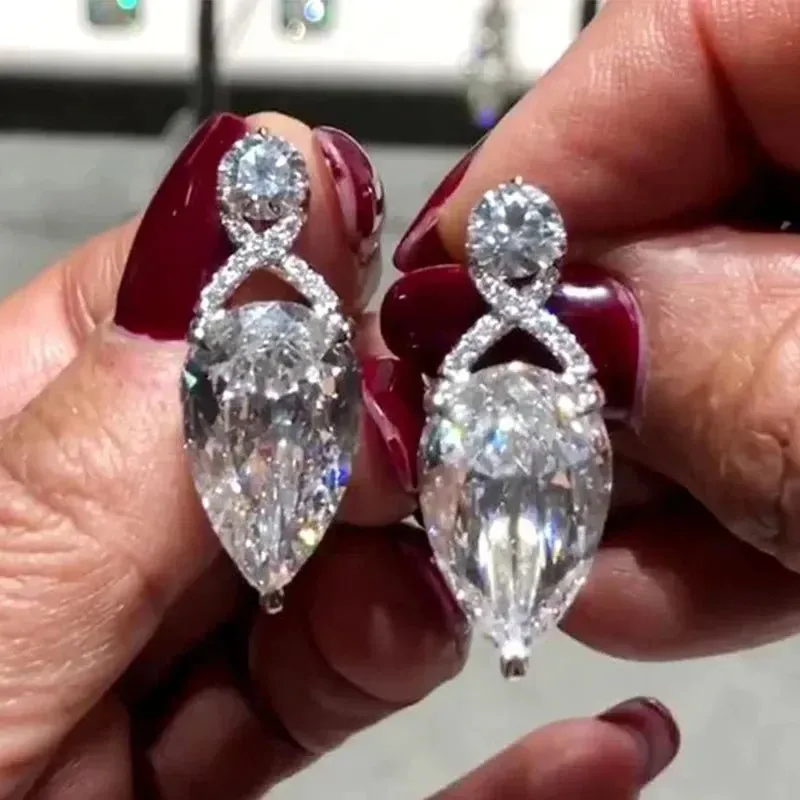 Short Drop Earrings with Flower Topaz Diamond for Women Eye Catching Party Wedding Jewelry