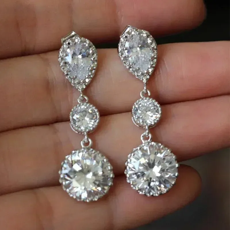 Short Drop Earrings with Flower Topaz Diamond for Women Eye Catching Party Wedding Jewelry