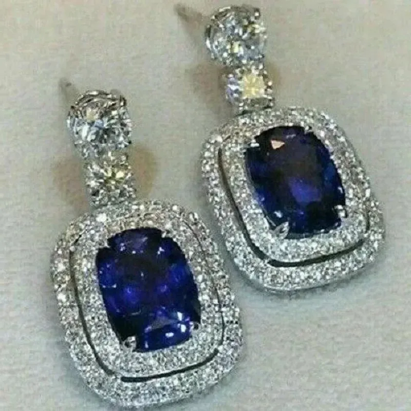 Short Drop Earrings with Flower Topaz Diamond for Women Eye Catching Party Wedding Jewelry