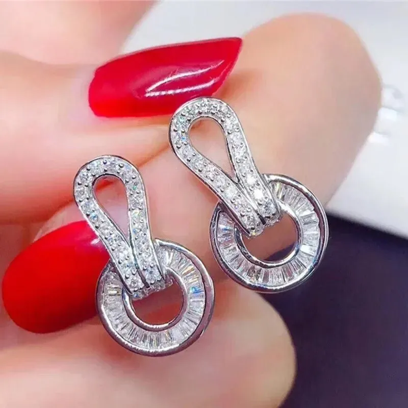 Short Drop Earrings with Flower Topaz Diamond for Women Eye Catching Party Wedding Jewelry