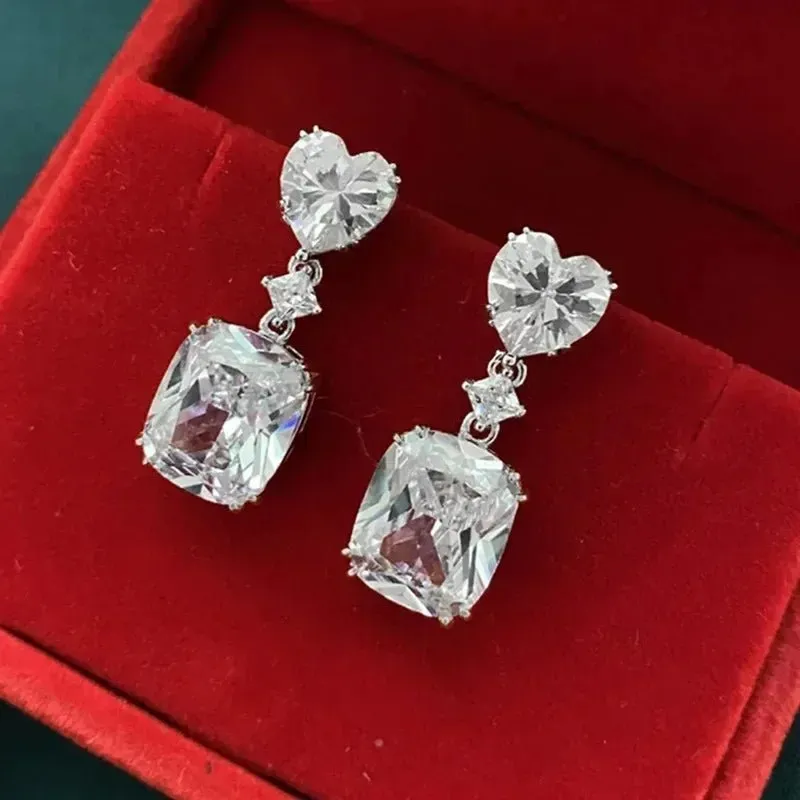 Short Drop Earrings with Flower Topaz Diamond for Women Eye Catching Party Wedding Jewelry