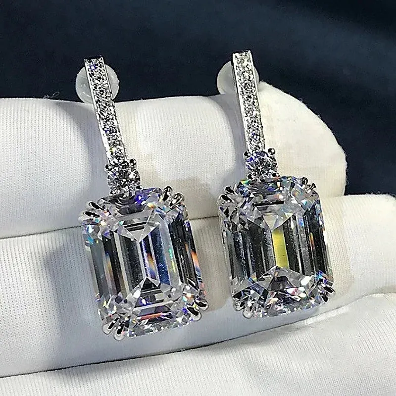 Short Drop Earrings with Flower Topaz Diamond for Women Eye Catching Party Wedding Jewelry