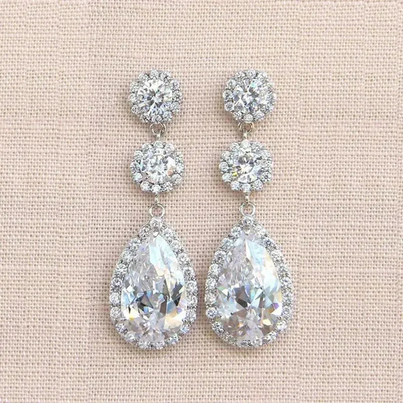 Short Drop Earrings with Flower Topaz Diamond for Women Eye Catching Party Wedding Jewelry