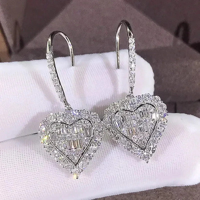 Short Drop Earrings with Flower Topaz Diamond for Women Eye Catching Party Wedding Jewelry