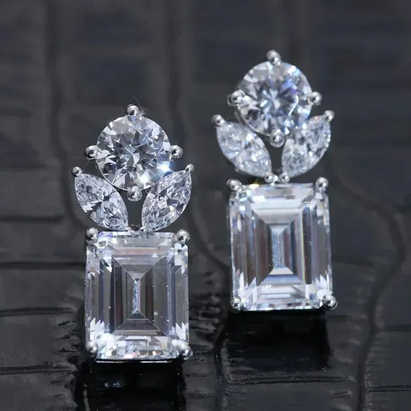 Short Drop Earrings with Flower Topaz Diamond for Women Eye Catching Party Wedding Jewelry