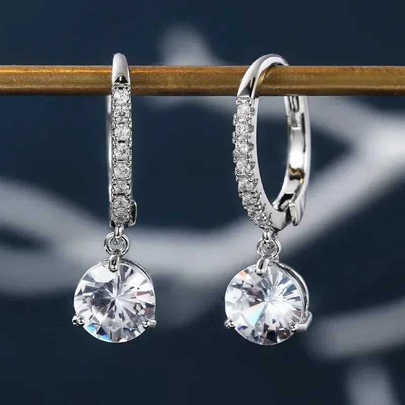 Short Drop Earrings with Flower Topaz Diamond for Women Eye Catching Party Wedding Jewelry
