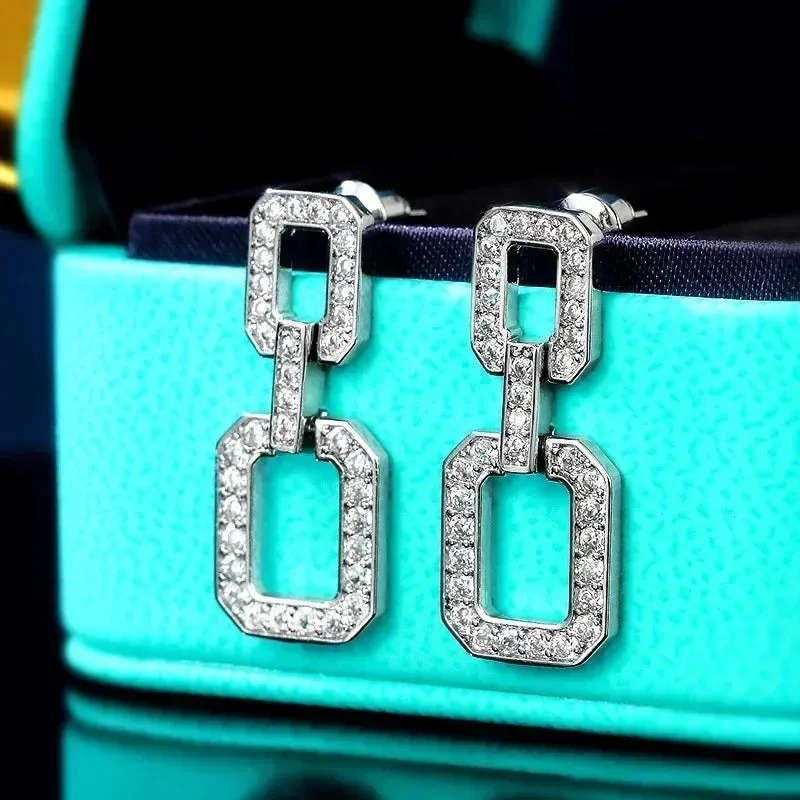 Short Drop Earrings with Flower Topaz Diamond for Women Eye Catching Party Wedding Jewelry