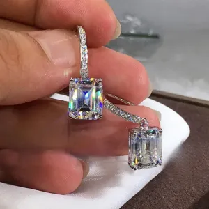 Short Drop Earrings with Flower Topaz Diamond for Women Eye Catching Party Wedding Jewelry