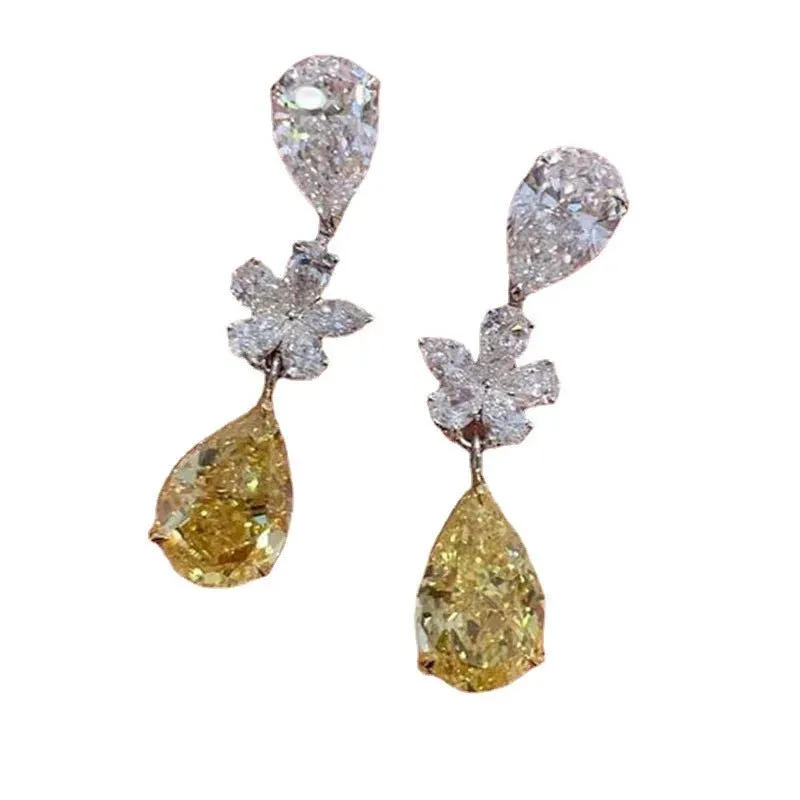 Short Drop Earrings with Flower Topaz Diamond for Women Eye Catching Party Wedding Jewelry