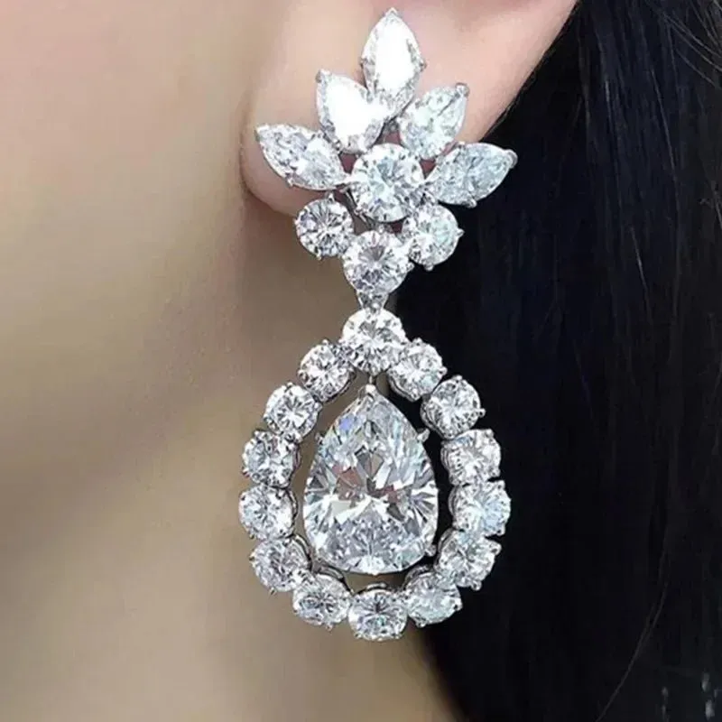 Short Drop Earrings with Flower Topaz Diamond for Women Eye Catching Party Wedding Jewelry