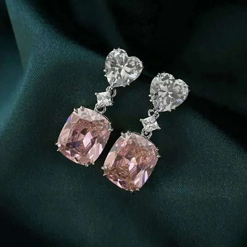 Short Drop Earrings with Flower Topaz Diamond for Women Eye Catching Party Wedding Jewelry