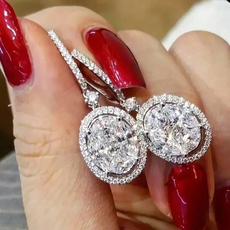 Short Drop Earrings with Flower Topaz Diamond for Women Eye Catching Party Wedding Jewelry
