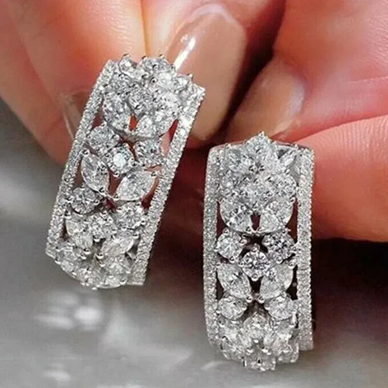 Short Drop Earrings with Flower Topaz Diamond for Women Eye Catching Party Wedding Jewelry