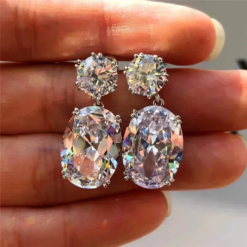 Short Drop Earrings with Flower Topaz Diamond for Women Eye Catching Party Wedding Jewelry