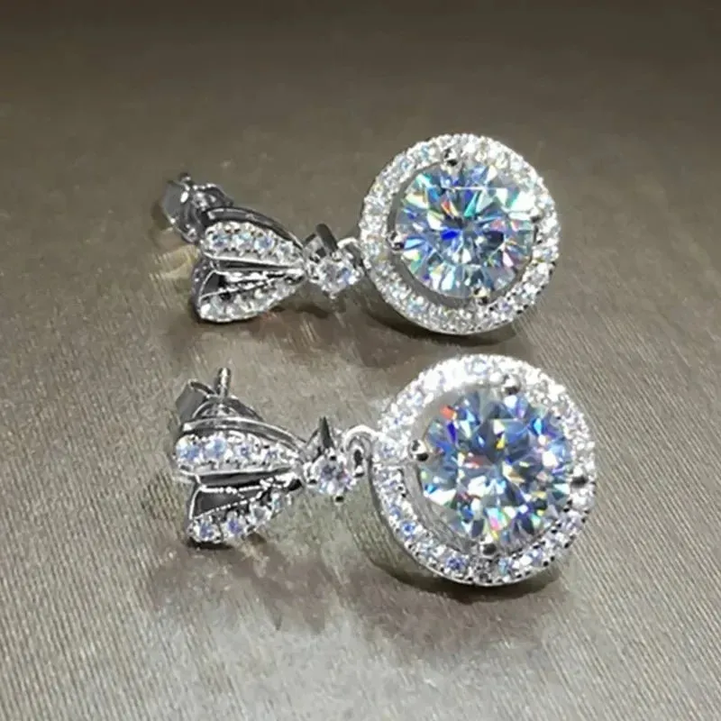 Short Drop Earrings with Flower Topaz Diamond for Women Eye Catching Party Wedding Jewelry