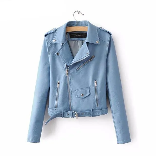 Short Faux Soft Leather Jacket Women Coat
