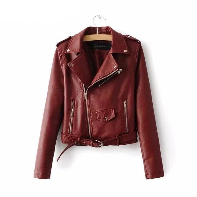 Short Faux Soft Leather Jacket Women Coat