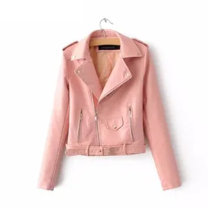 Short Faux Soft Leather Jacket Women Coat