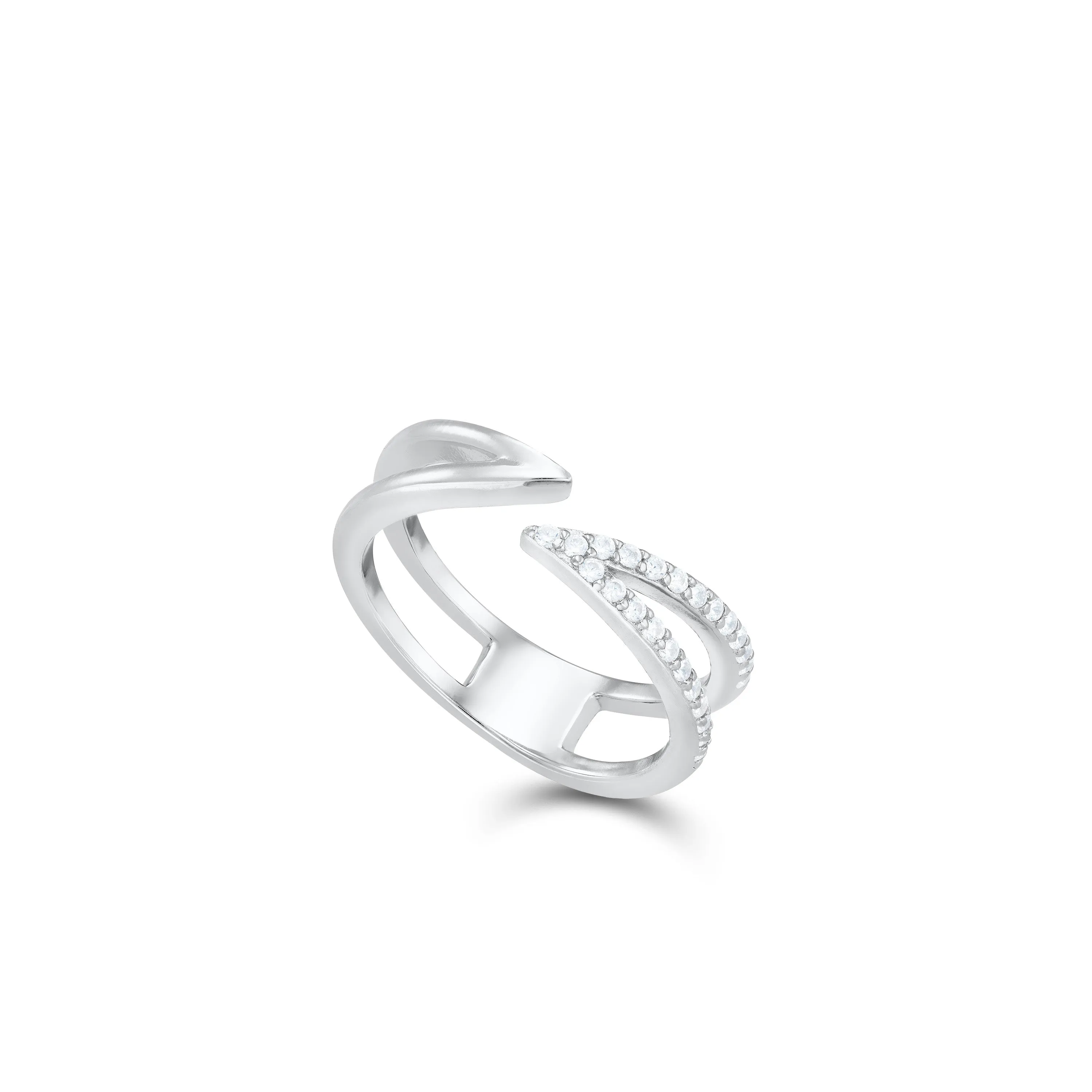 Side Cubic Zirconia V Shape Open Wrap Ring
