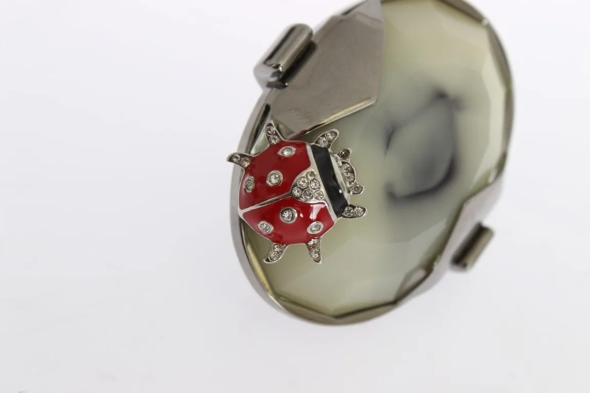 Silver Ladybird Stone Crystal Statement Ring