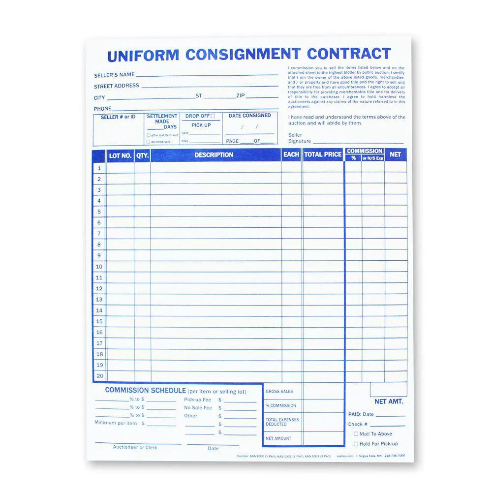 Single Part Detailed Consignment Form (50/Pad)
