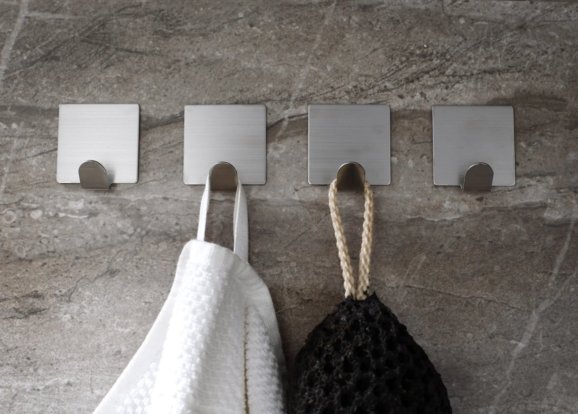 Small Adhesive Hooks for Key / Towel / Belt / Scarf / Necklace, Light Duty Premium Stainless Steel Hooks, 3M Self-Adhesive / Waterproof – 4 PCS - 1.8" Square Base Hook