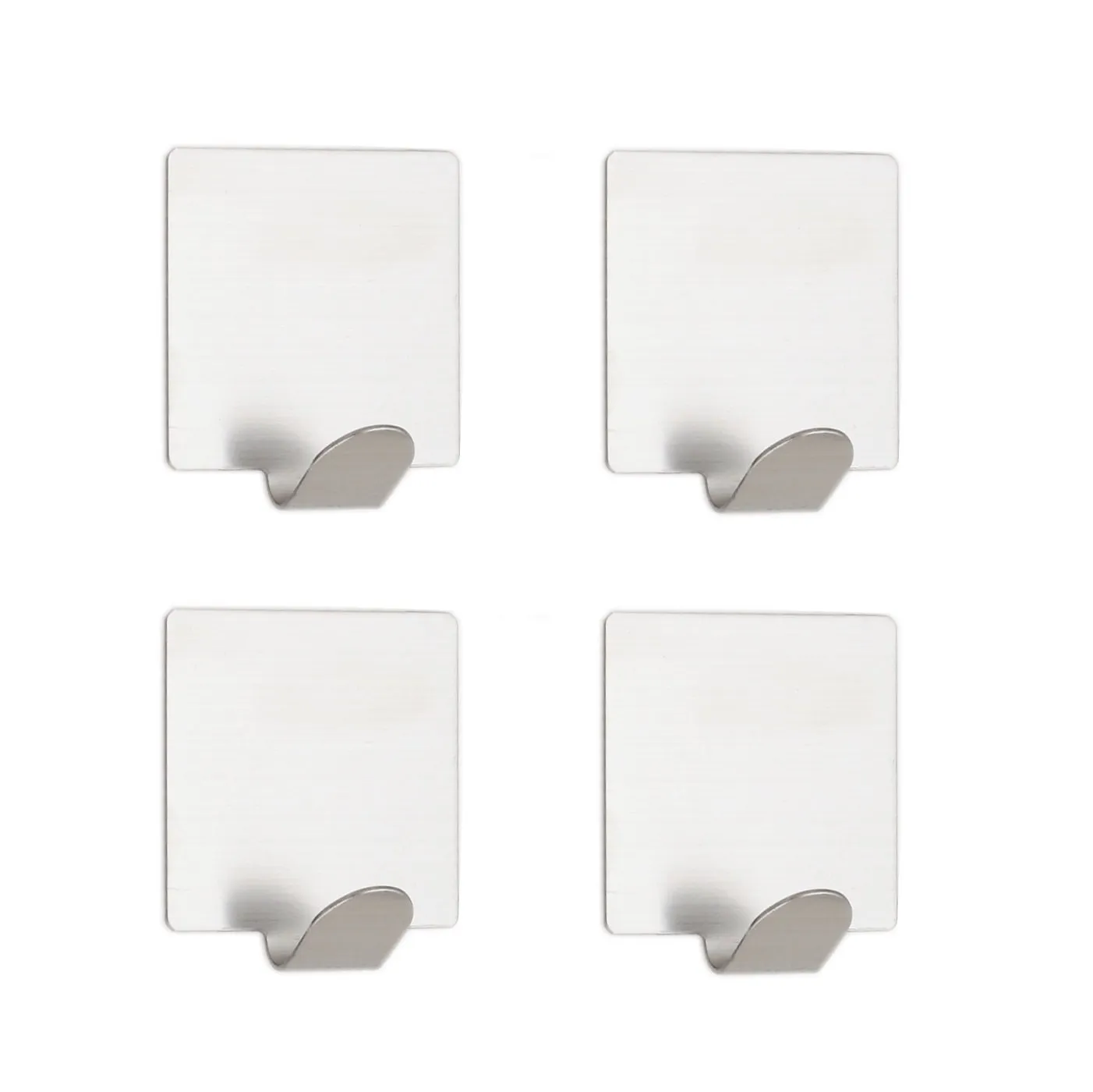 Small Adhesive Hooks for Key / Towel / Belt / Scarf / Necklace, Light Duty Premium Stainless Steel Hooks, 3M Self-Adhesive / Waterproof – 4 PCS - 1.8" Square Base Hook