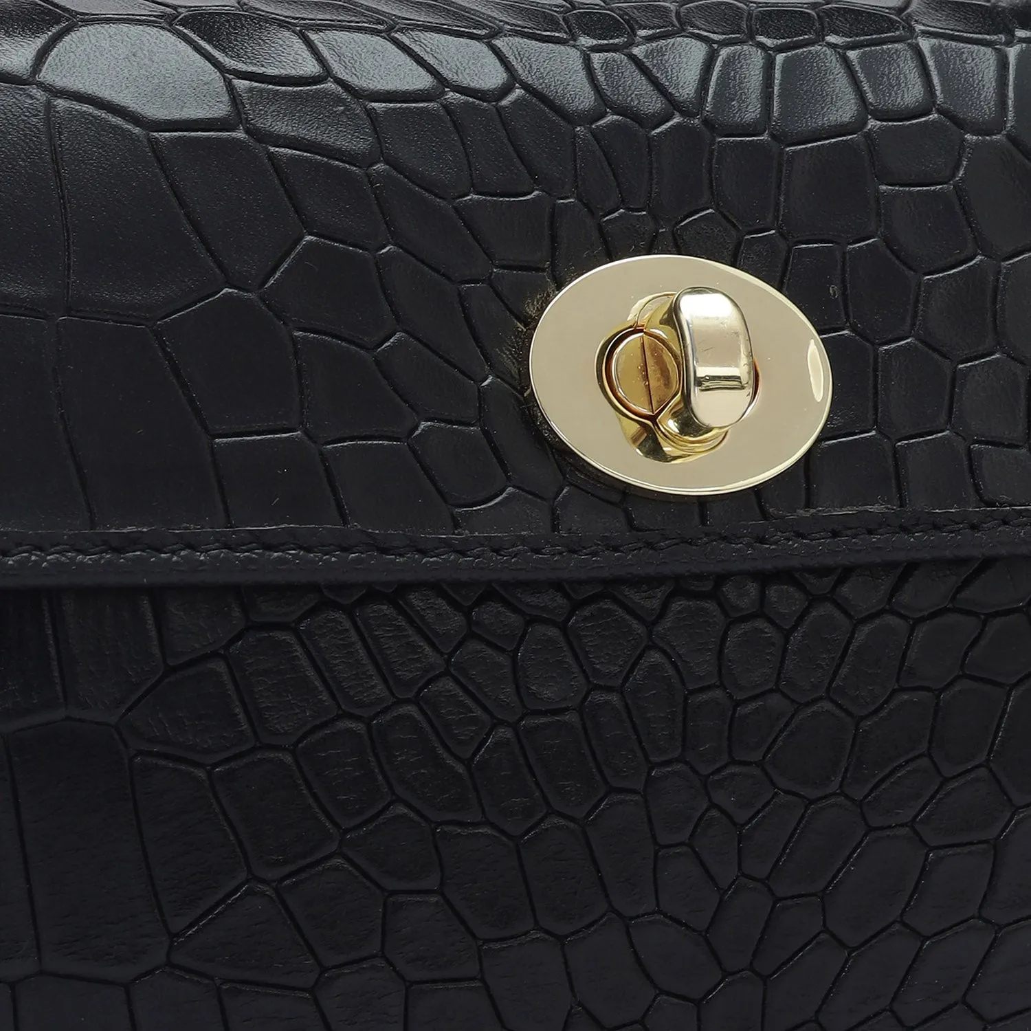 Small Croco Leather Satchel - Black