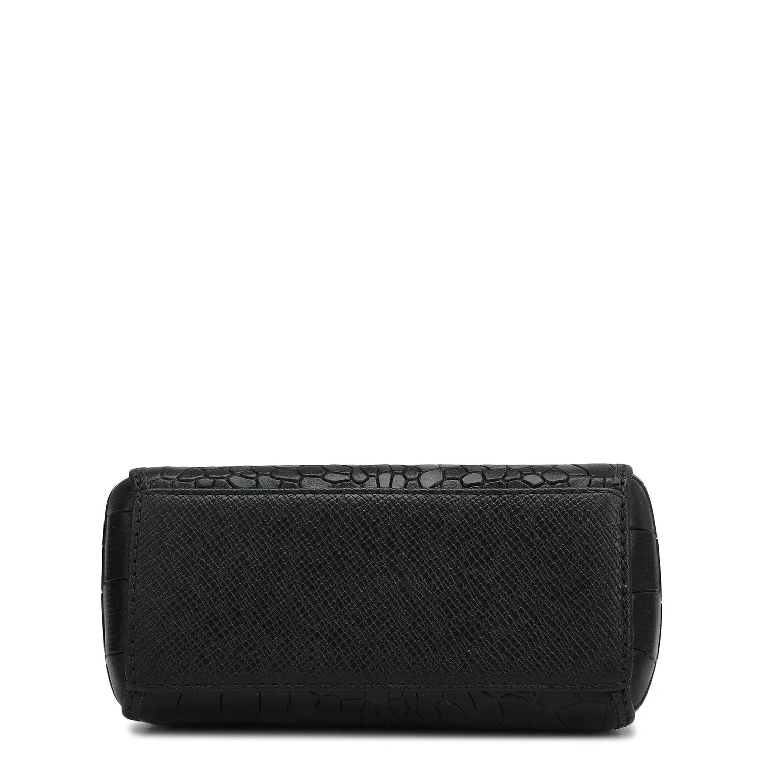 Small Croco Leather Satchel - Black