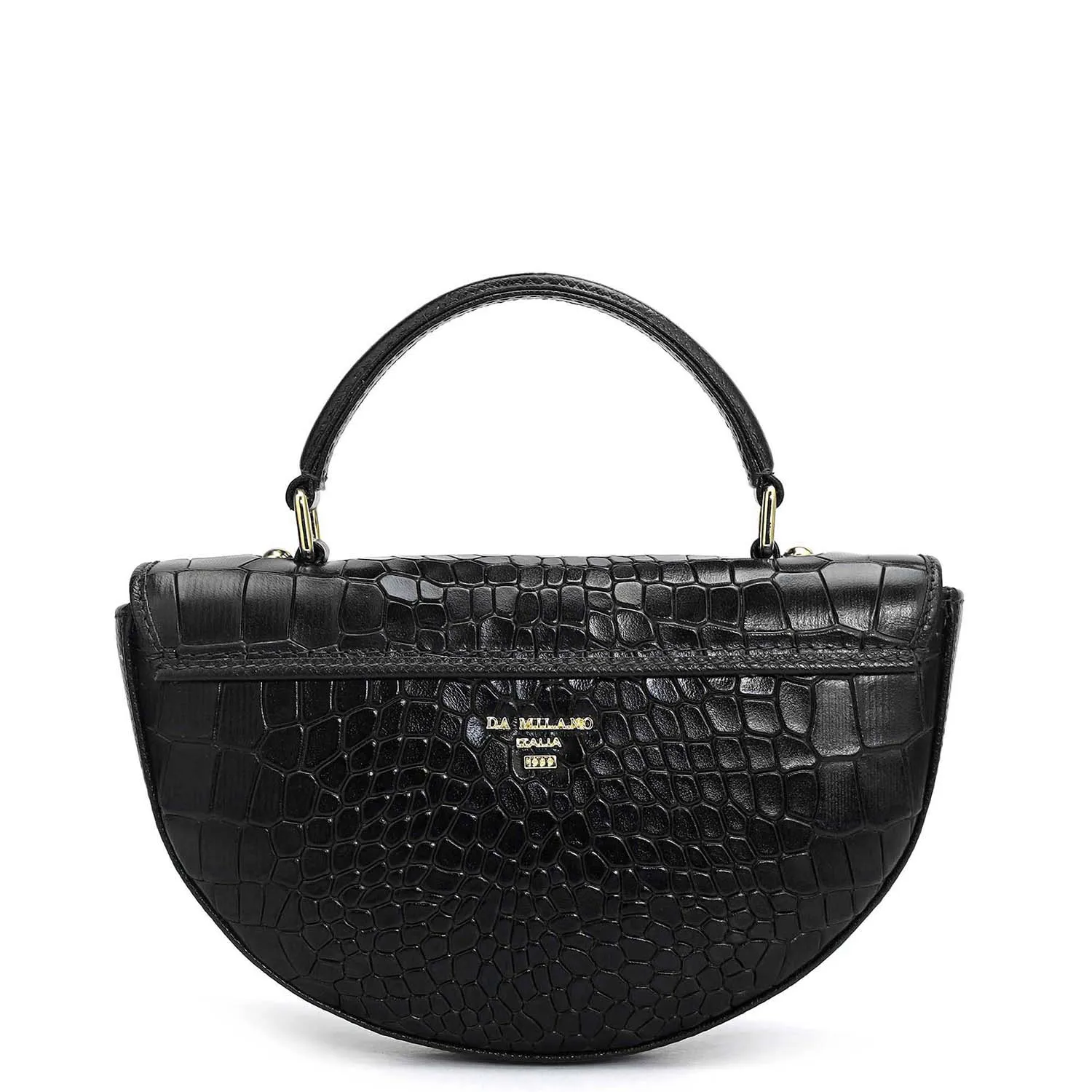 Small Croco Leather Satchel - Black