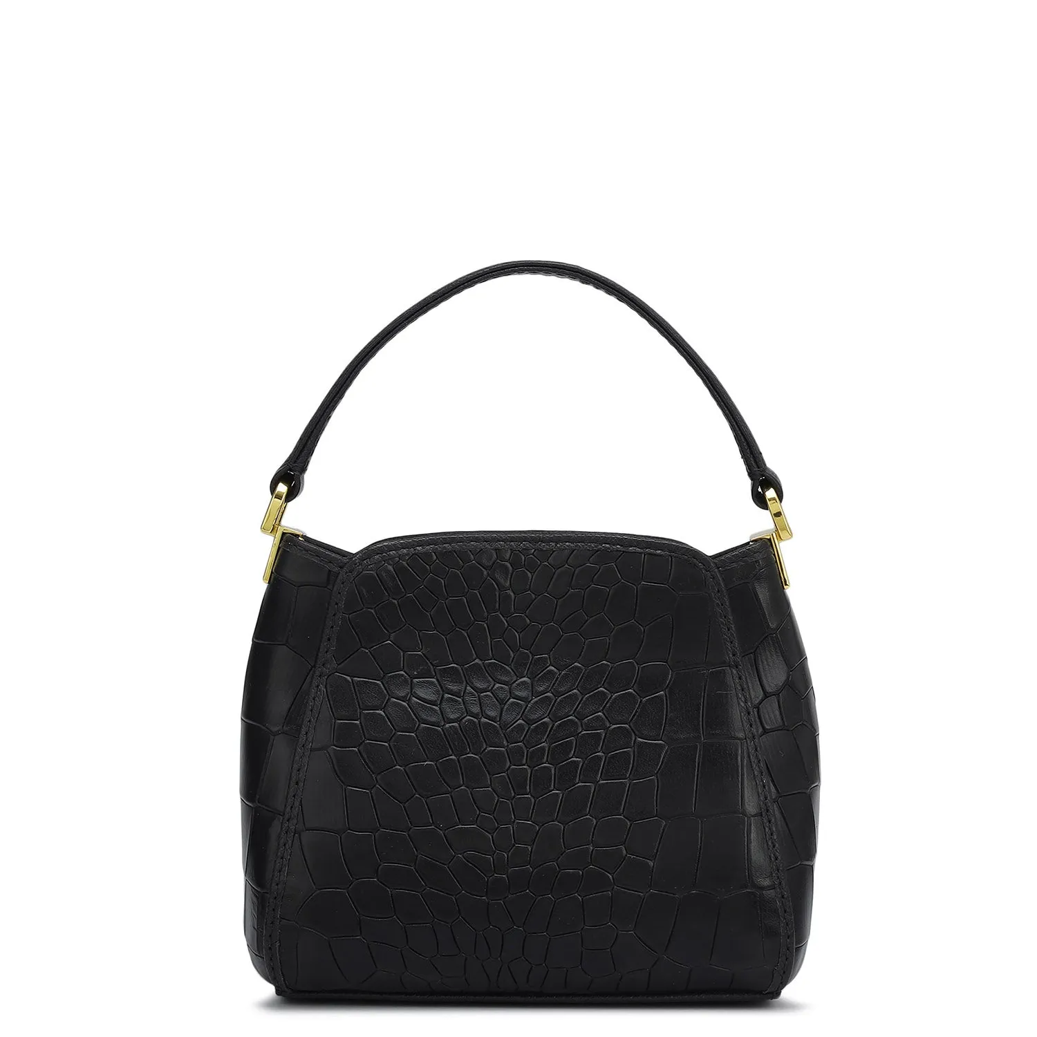 Small Croco Leather Satchel - Black
