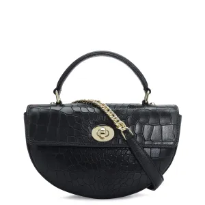 Small Croco Leather Satchel - Black