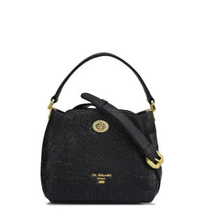 Small Croco Leather Satchel - Black