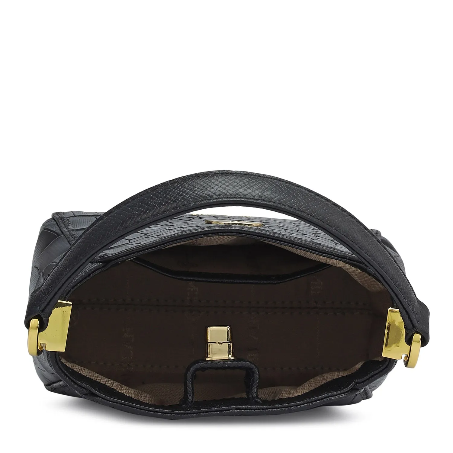 Small Croco Leather Satchel - Black