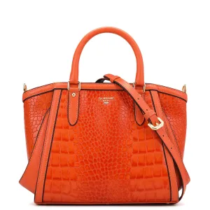 Small Croco Leather Satchel - Pumpkin