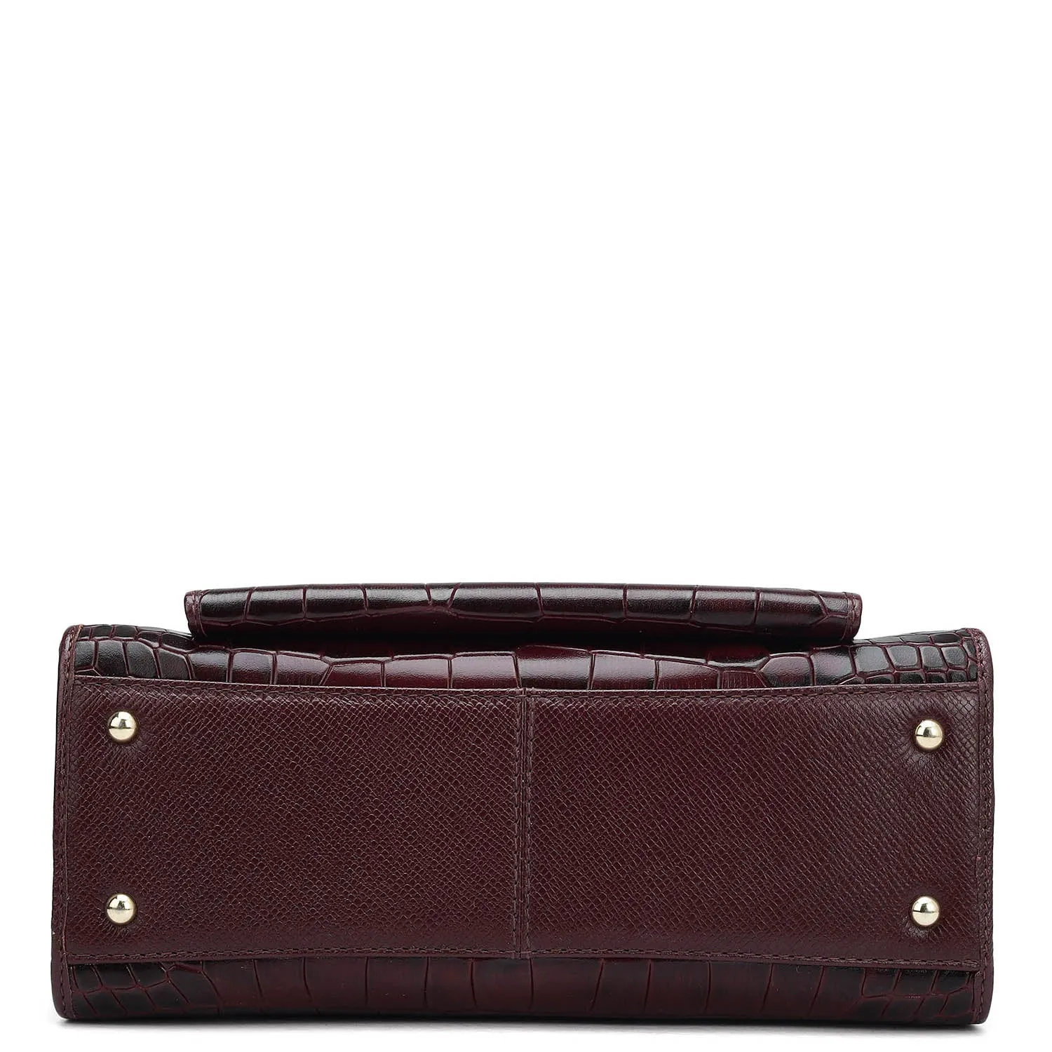 Small Croco Leather Satchel - Wine