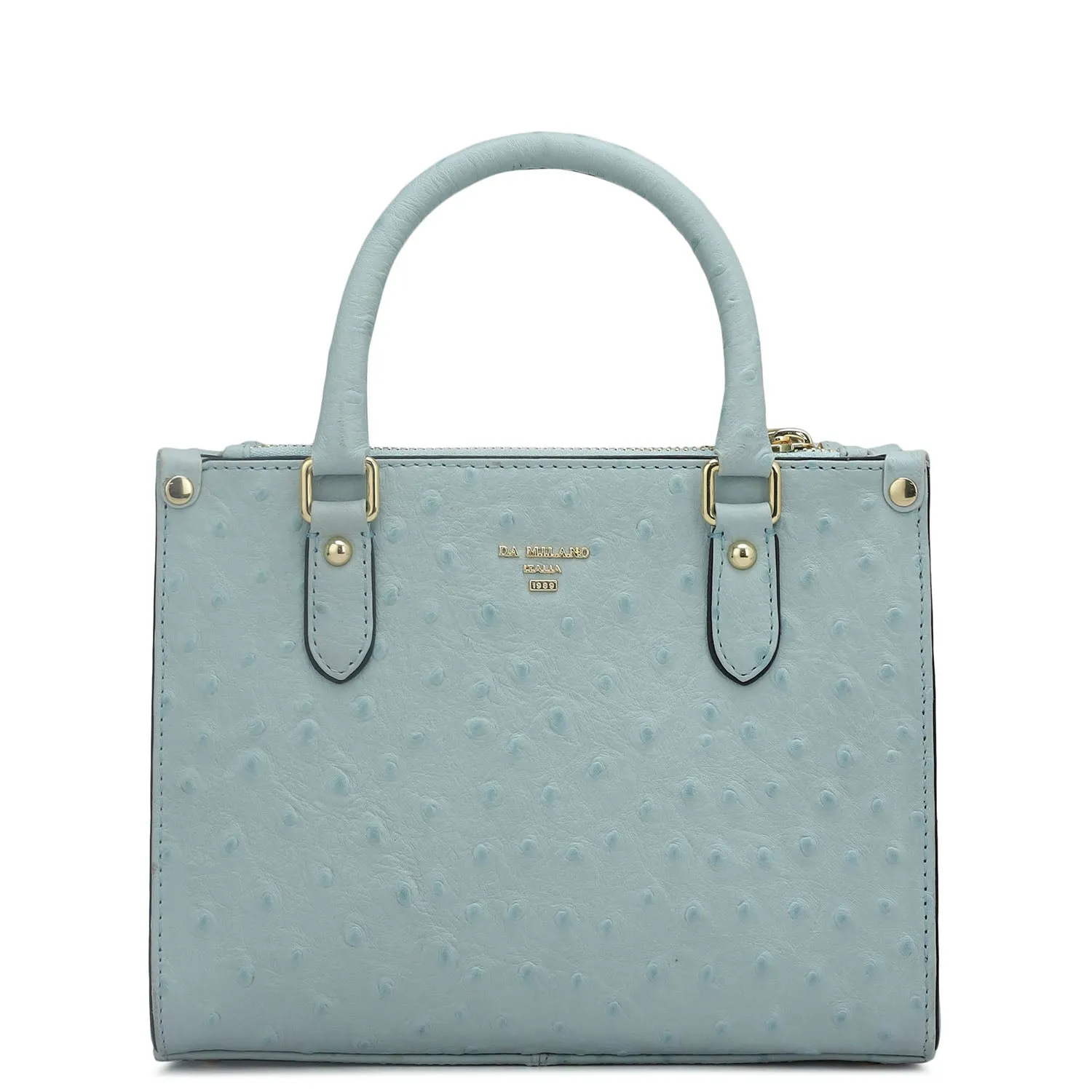 Small Ostrich Leather Satchel - Ice Blue