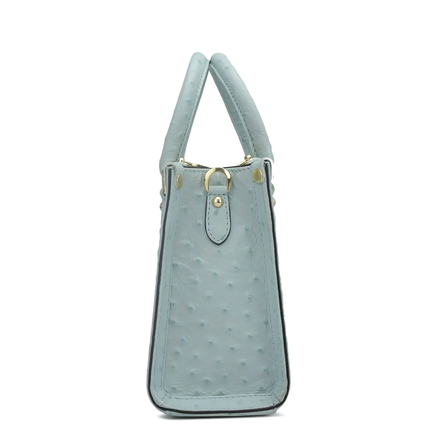 Small Ostrich Leather Satchel - Ice Blue