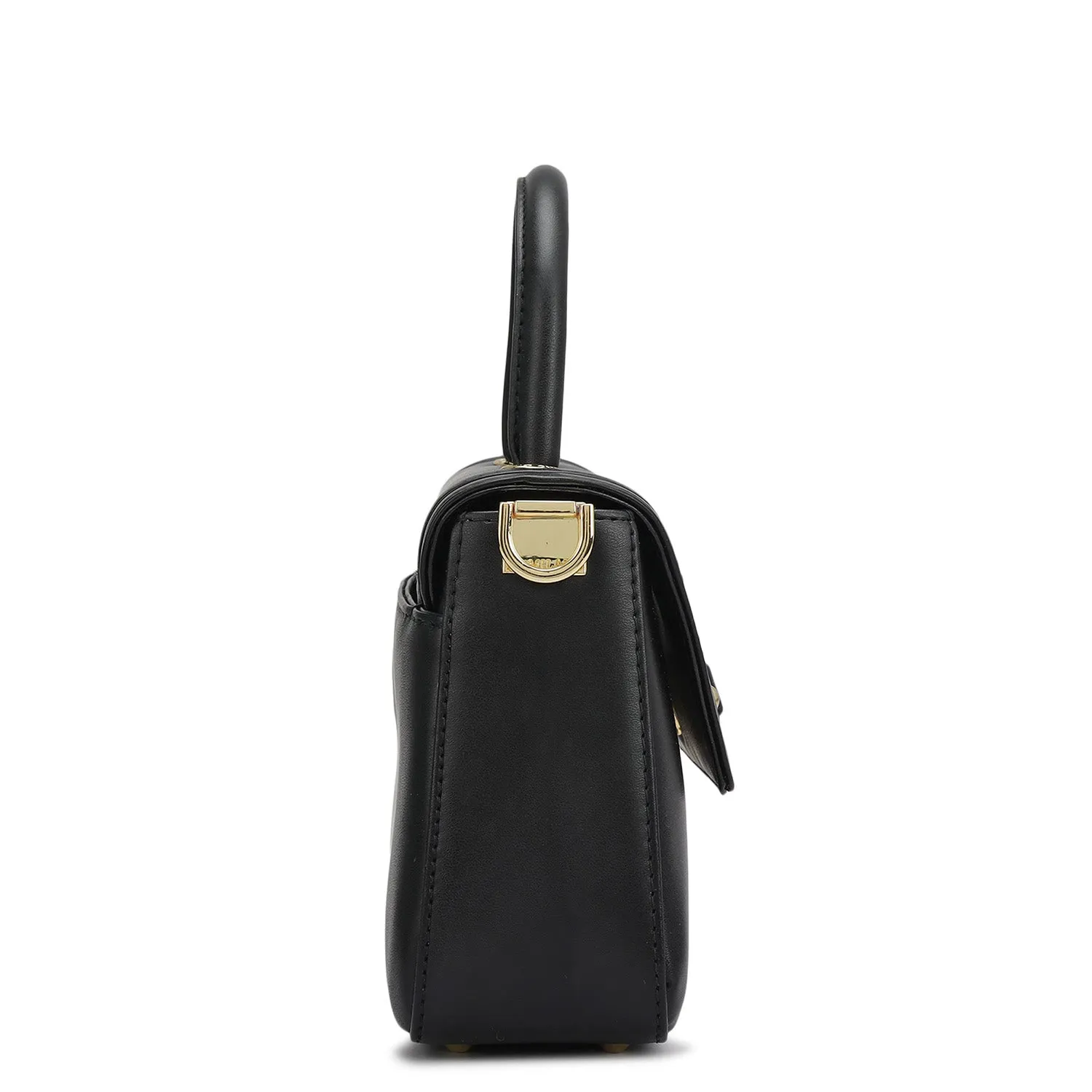 Small Plain Leather Satchel - Black