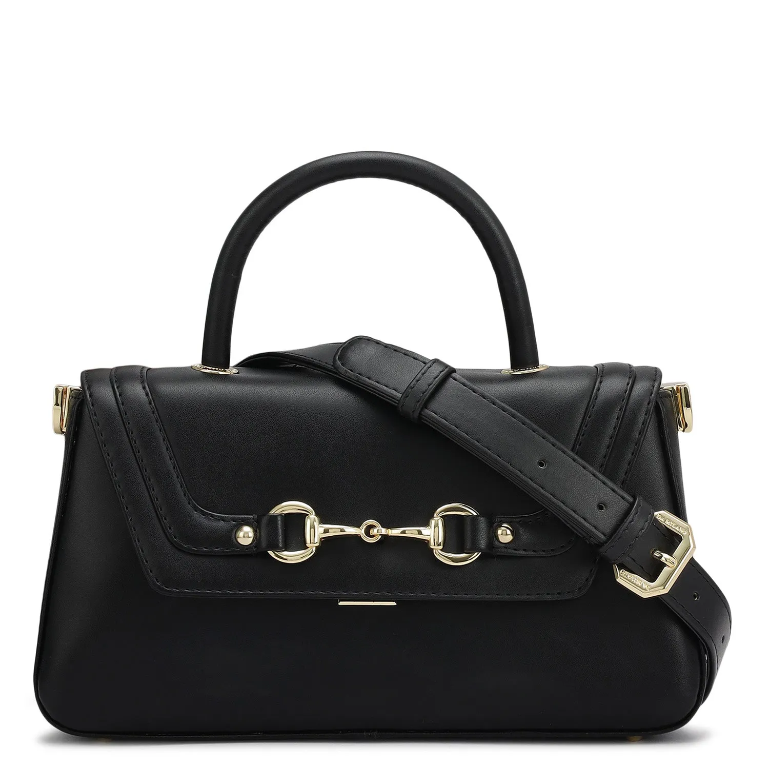 Small Plain Leather Satchel - Black