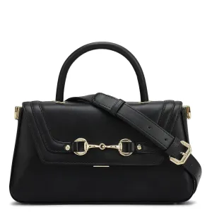Small Plain Leather Satchel - Black