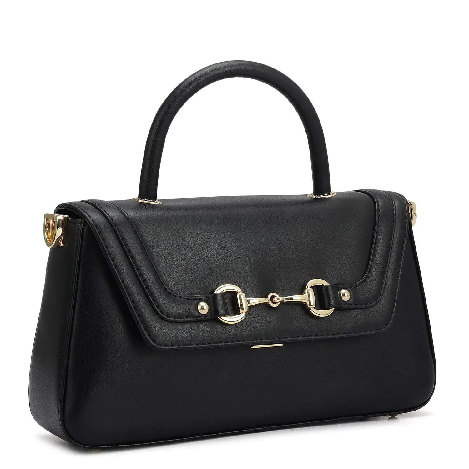 Small Plain Leather Satchel - Black