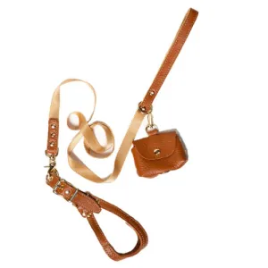 Soft Leather Step-in Harness & Nylon Lead Set — Tan