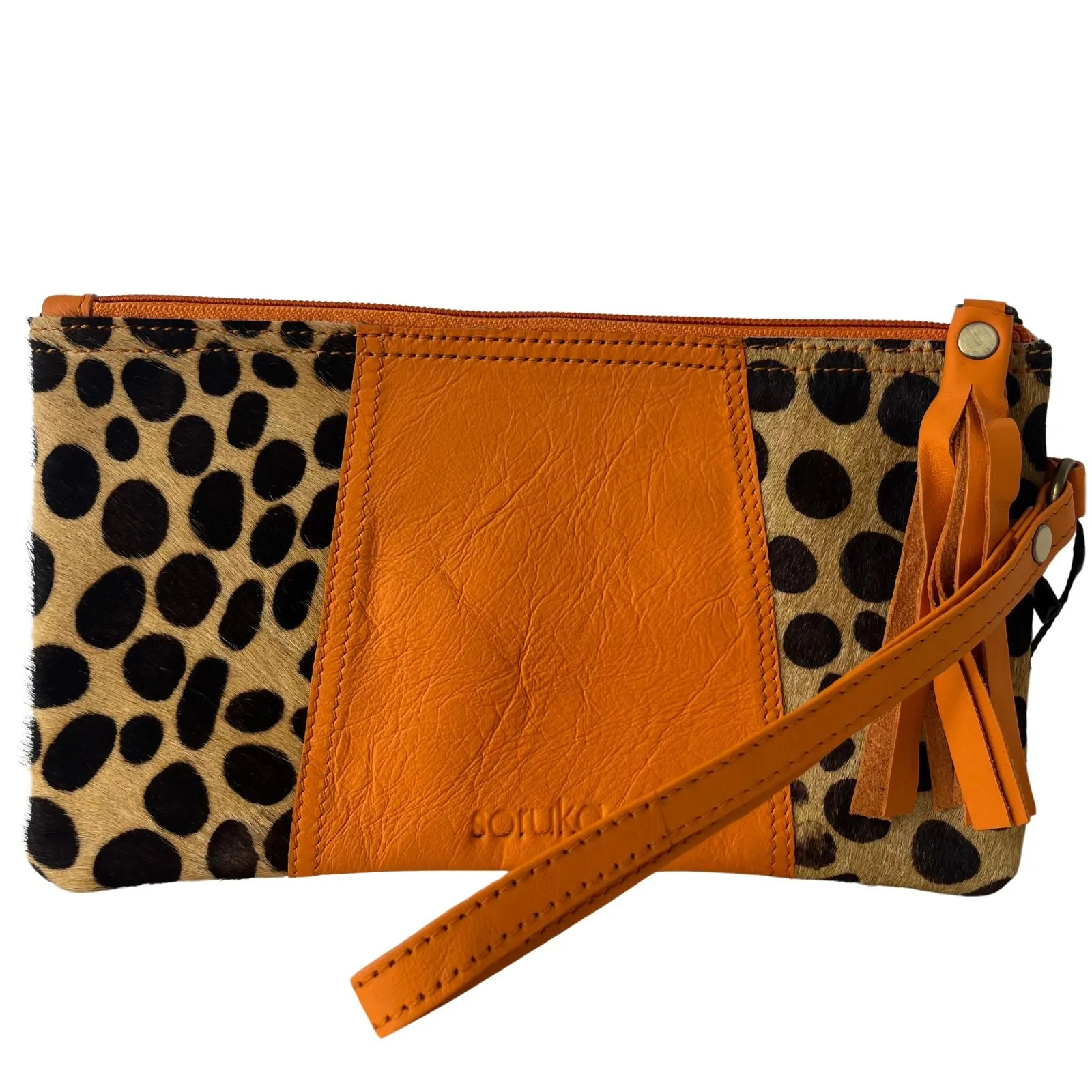Soruka Jenna Leather Tassel Pouch - Orange/Large Dot