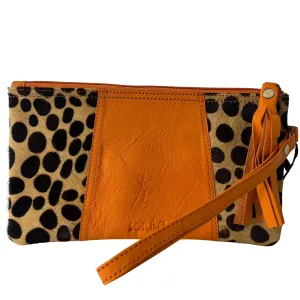Soruka Jenna Leather Tassel Pouch - Orange/Large Dot