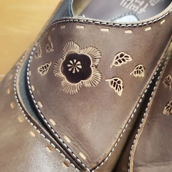 SPRING STEP‎ L'ARTISTE Burbank Floral Tan Leather Clog Women's 8.5