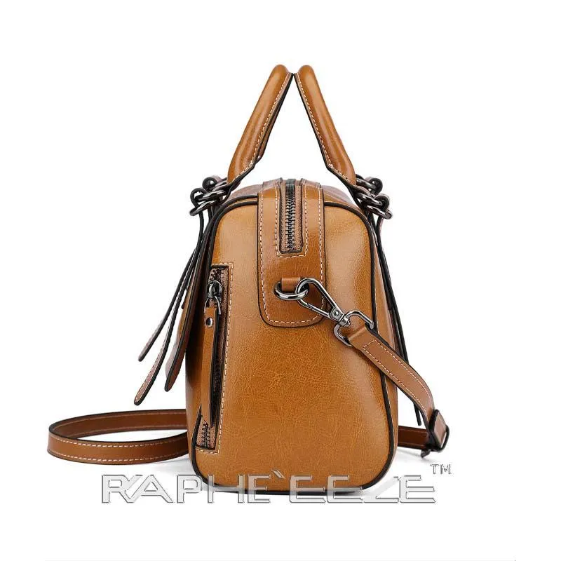 Stain Resistant Original Leather Mini Handbag Brown
