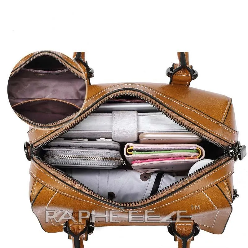 Stain Resistant Original Leather Mini Handbag Brown